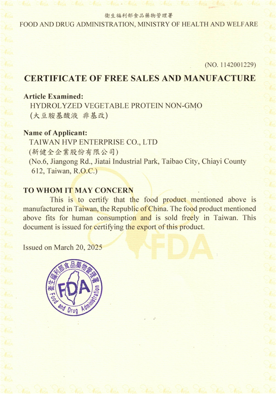 Ctificate Of Free Sales and 